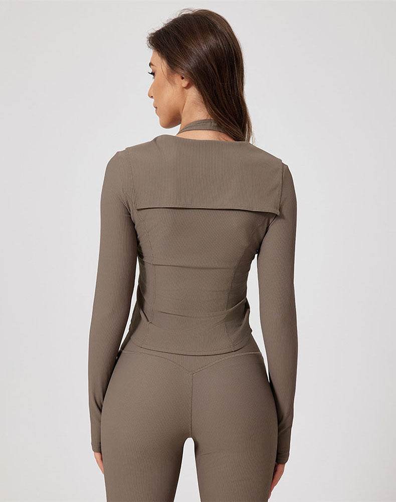 Navy Collar Workout Jacket Zipper Long Sleeve Yoga Coat