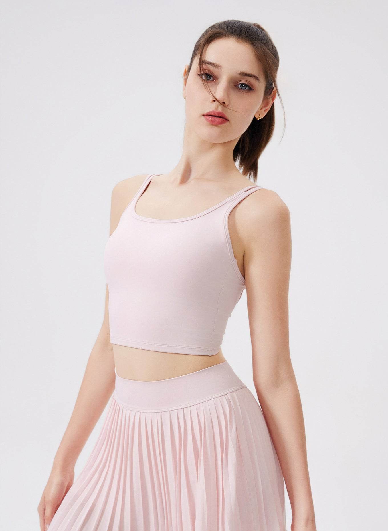 Double Strap Back Butterfly Lace Up Tank Tops with Chest Pad