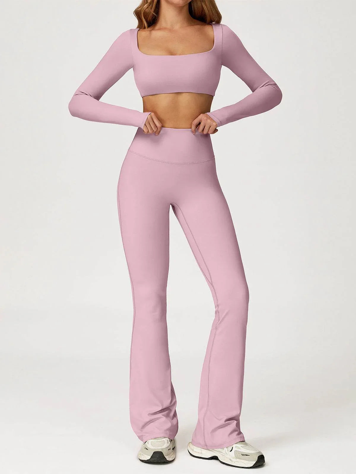 Sport Set with Square Neck Crop Top and Flared Pant -