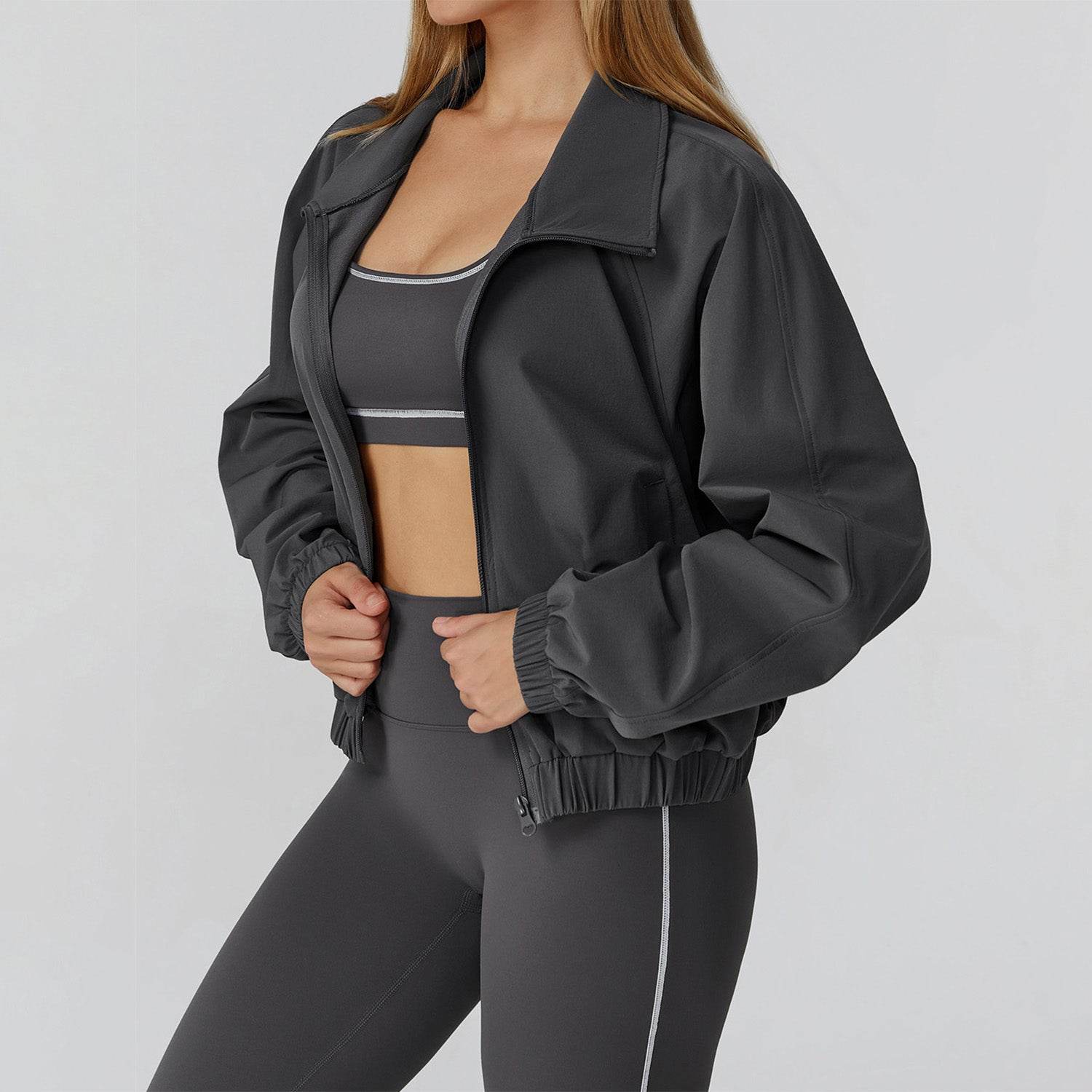 Full Zip Athletic Jacket Cropped Coats with Pockets