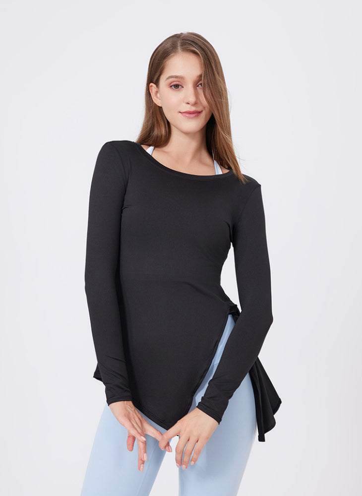 Split Drawstring Yoga T-Shirts - Black