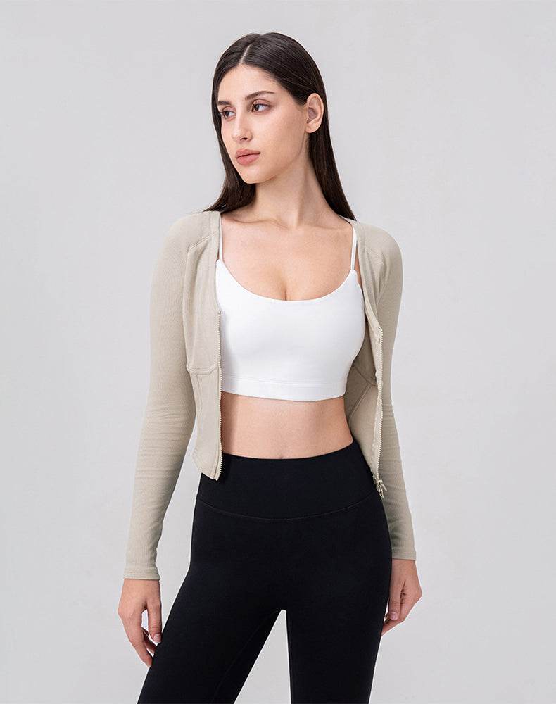Zip Up Crop Tops Long Sleeve Casual Sweatshirt