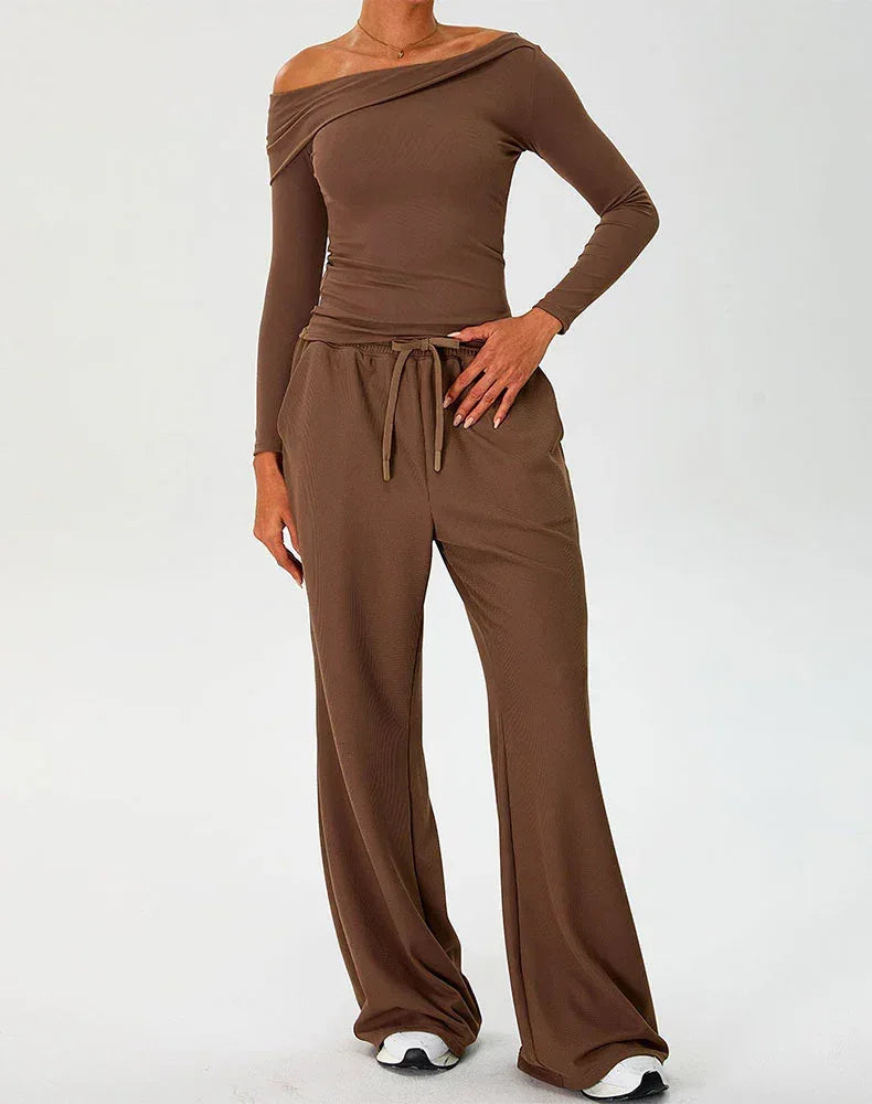 Activewear Set with Asymmetrical Shoulder Top and Sweatpant -