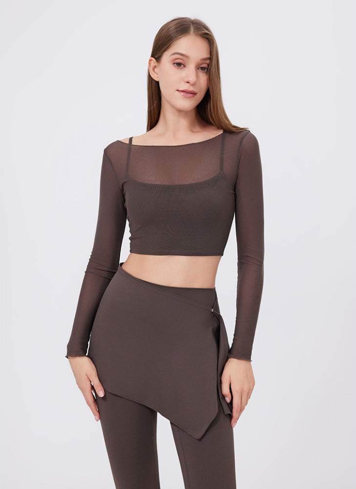 Long Sleeve Mesh Sports T-Shirt - Ebony Brown