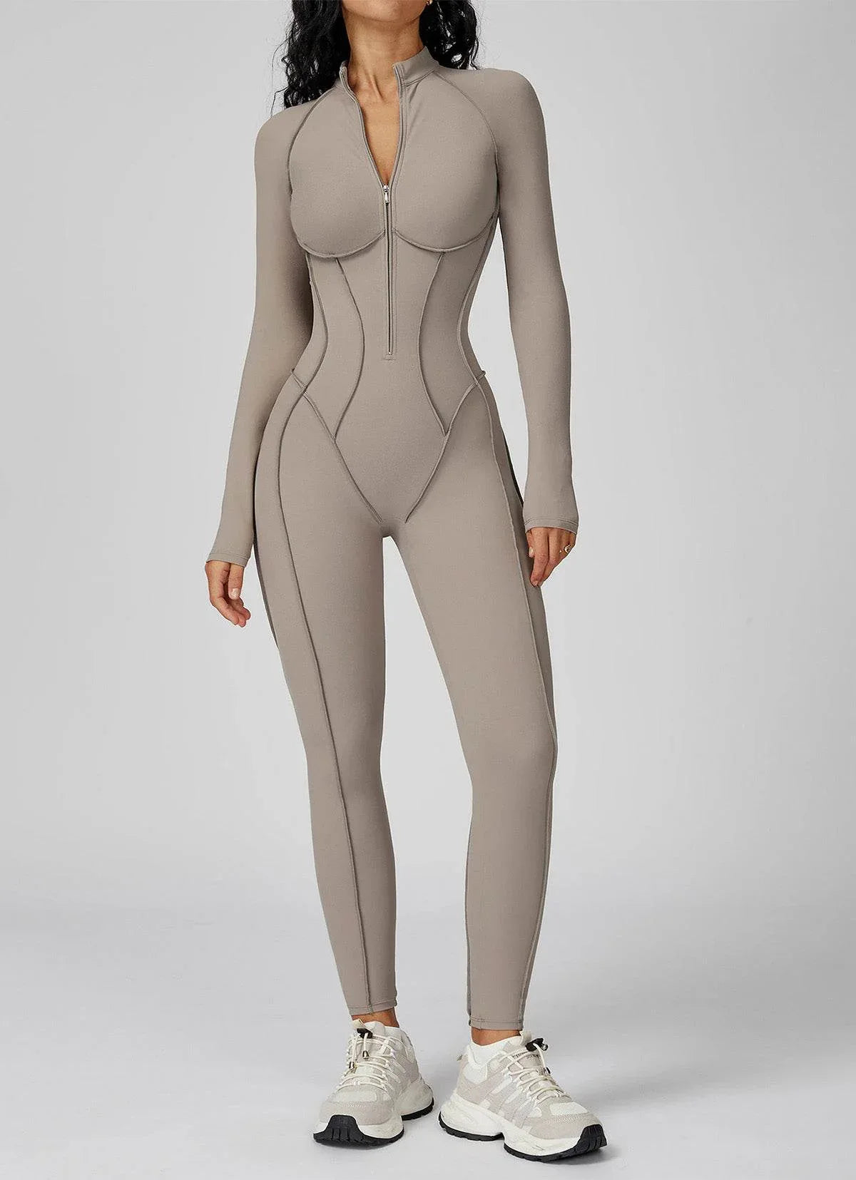 Long Sleeve Zip Front Sport Jumpsuits One Yoga Rompers -