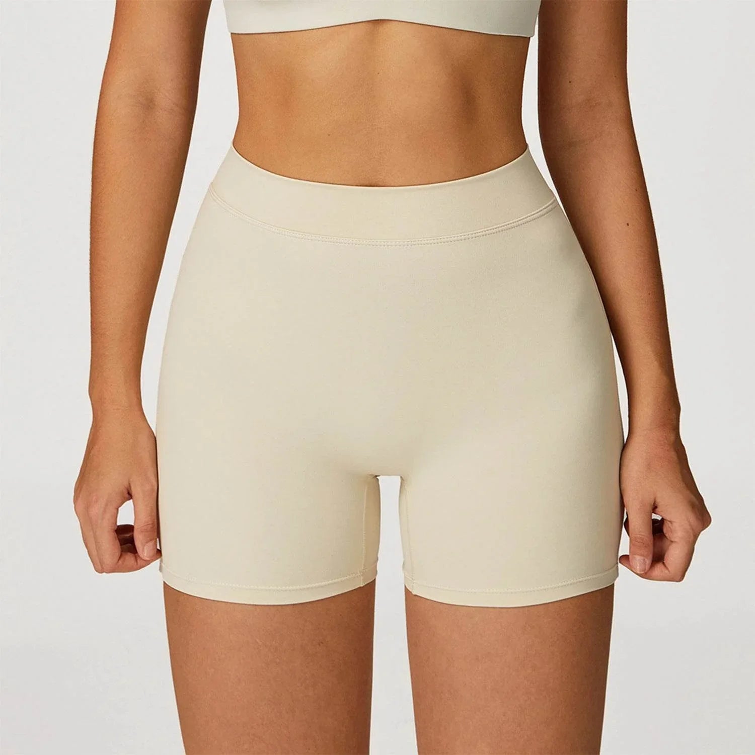 No Front Seam High Waist Yoga Shorts - Oatmeal Apricot