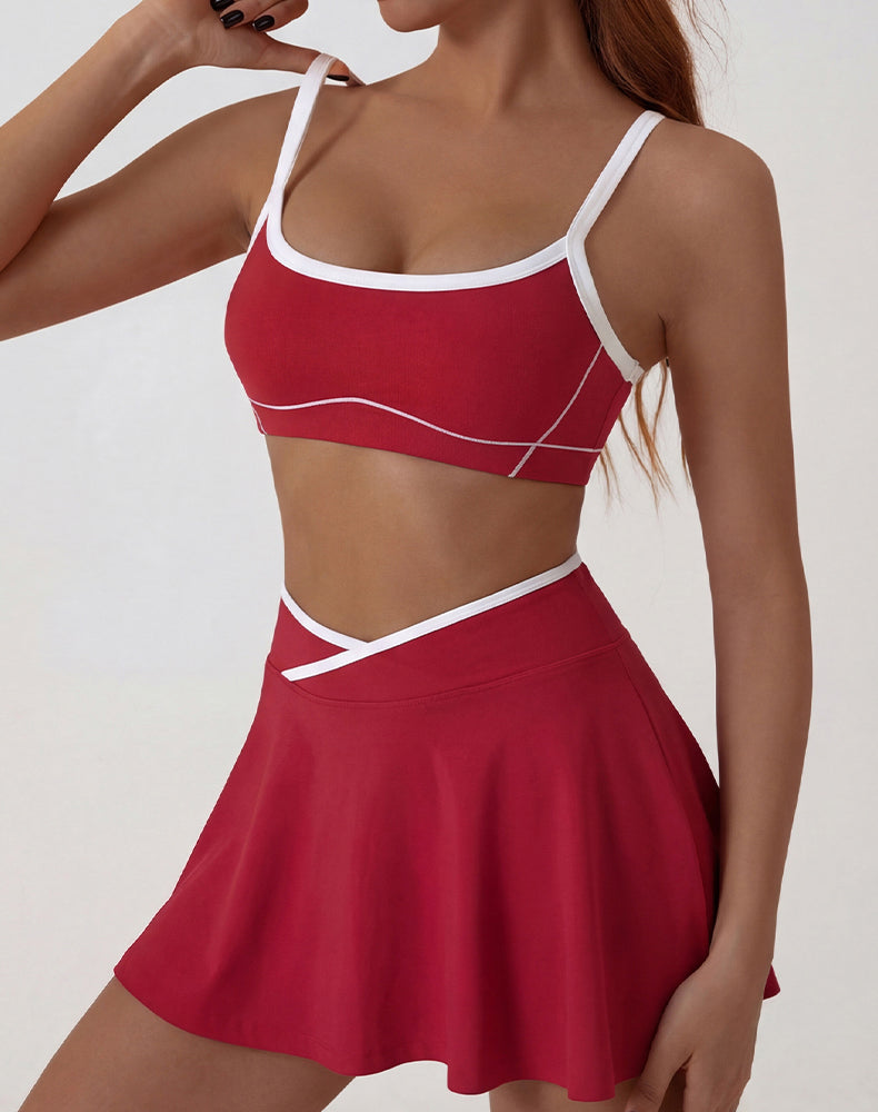 Athletic Sets with Sports Bra and Pleated Tennis Golf Skirt