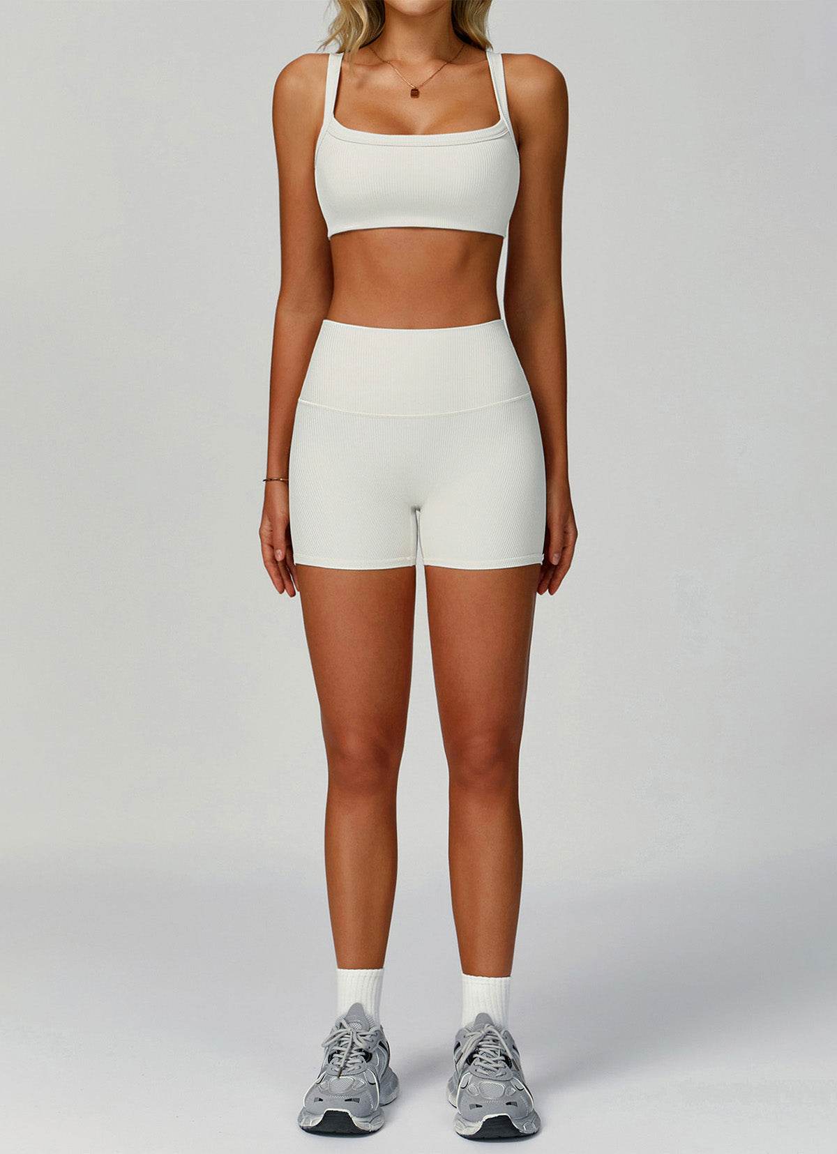 Ribbed Activewear Set with Sports Bra and Short -