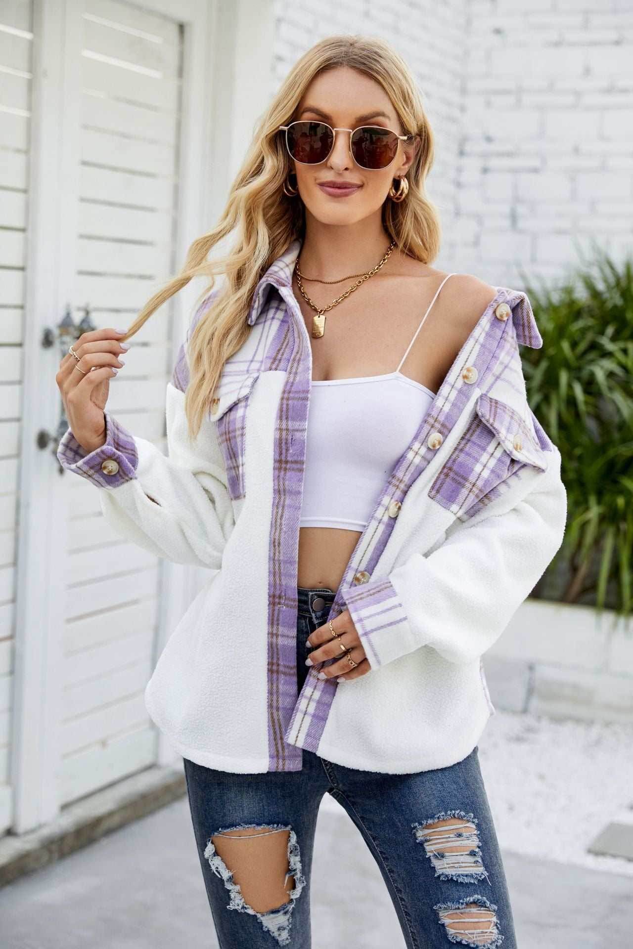 Patchwork Plaid Plush Jacket