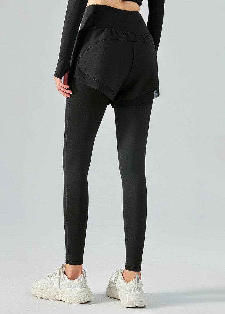 False Two Pieces Sports Leggings with Pockets Shorts