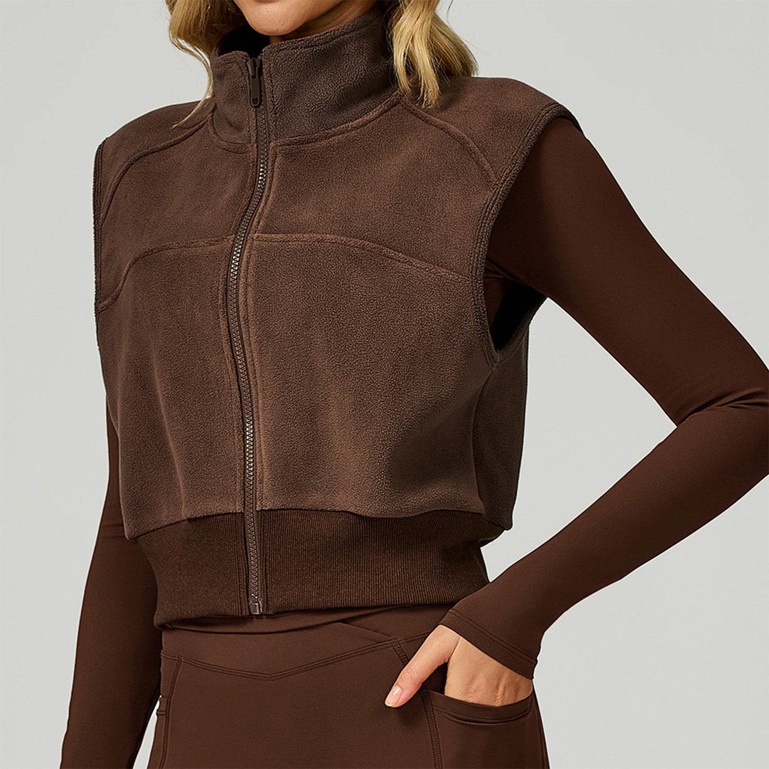 Fleece Coat Vest Outerwear Warm Sleeveless Zip Jackets