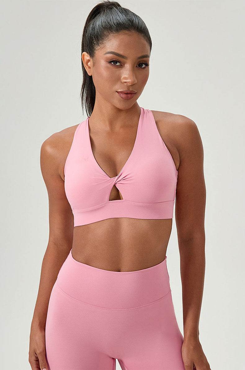 Twist Front Cross Back Sports Bra with Chest Padded