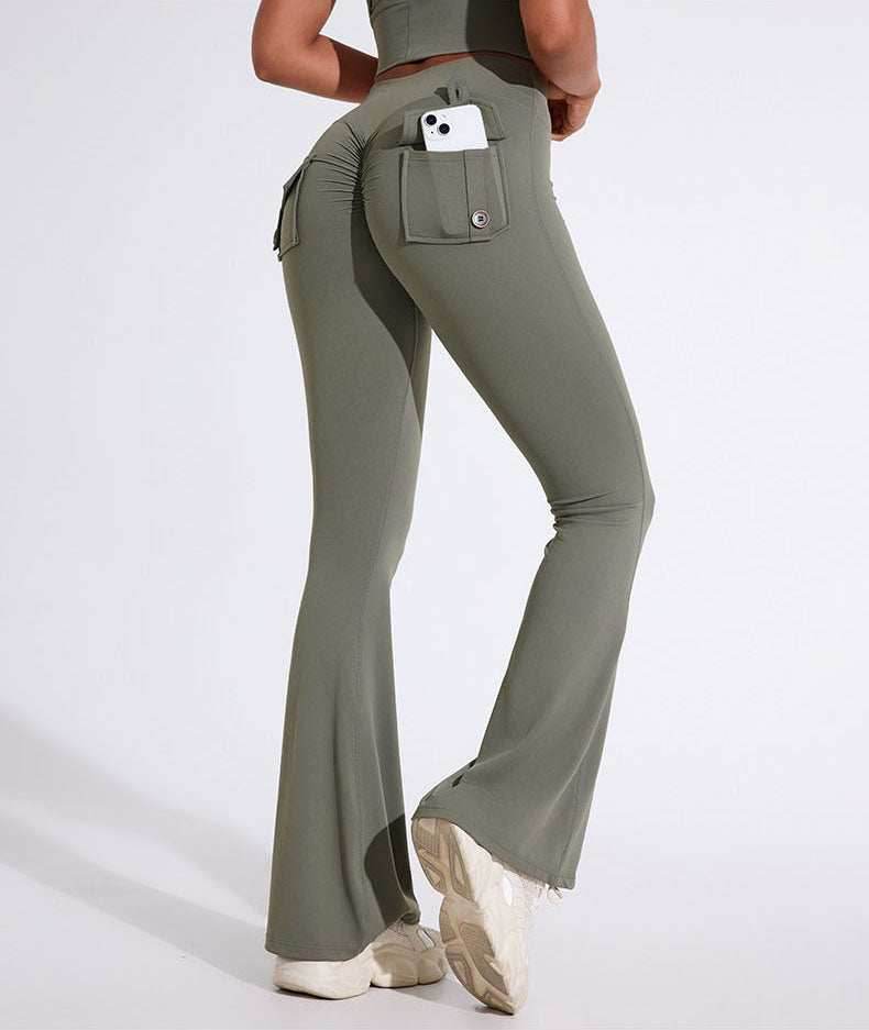 High Waist Yoga Flared Pant With Tooling Pocket