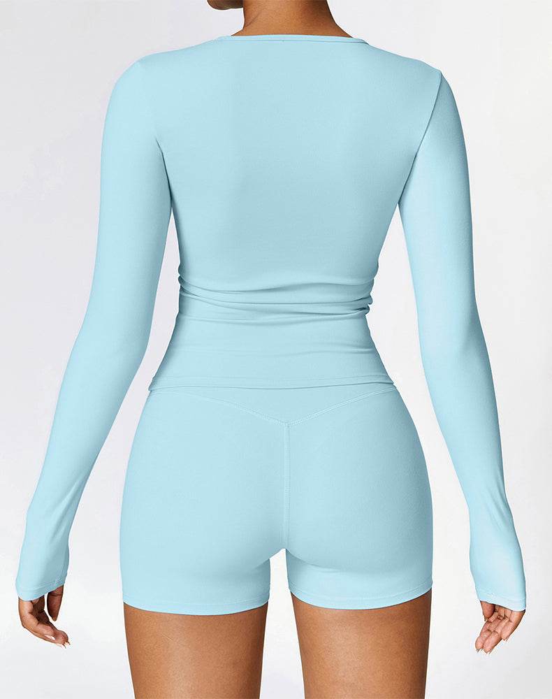 Athletic Wear with Long Sleeve Slim Fit T-Shirt and Short