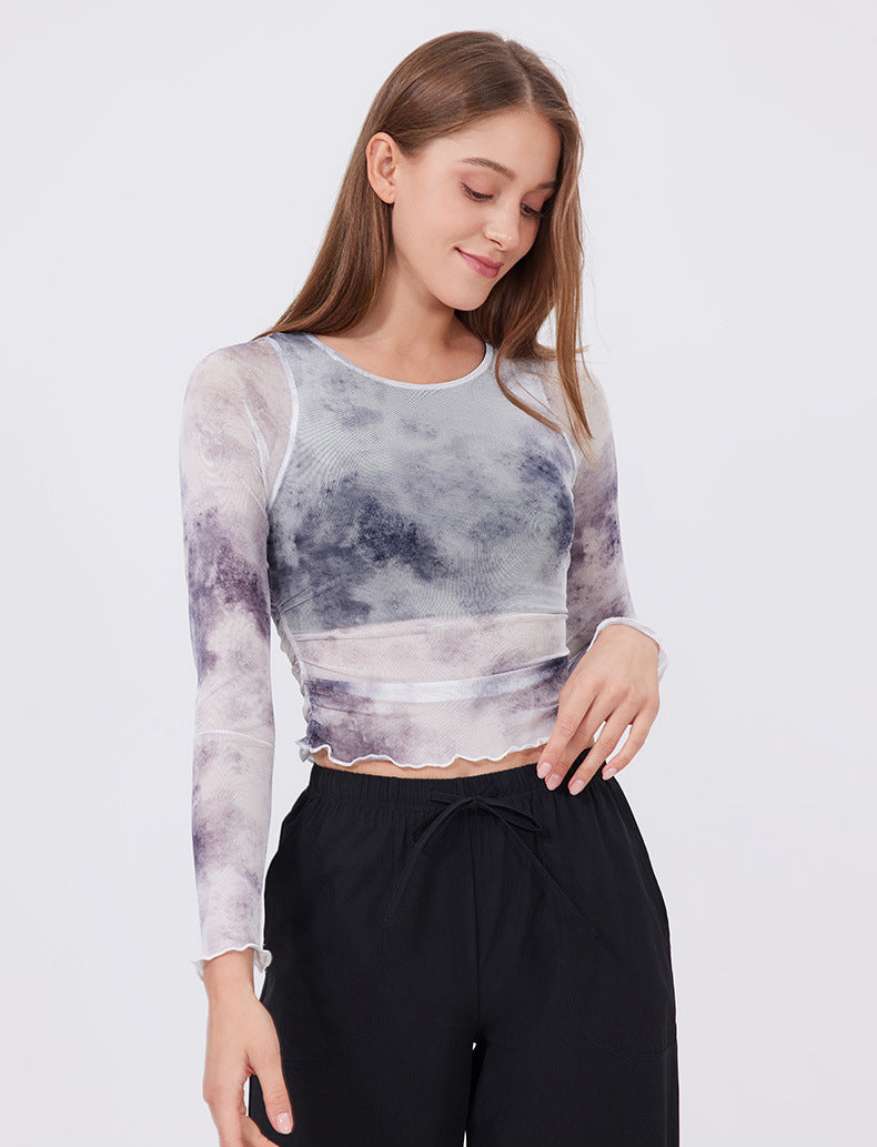 Tie Dyed Mesh Long Sleeve Workout T-Shirt