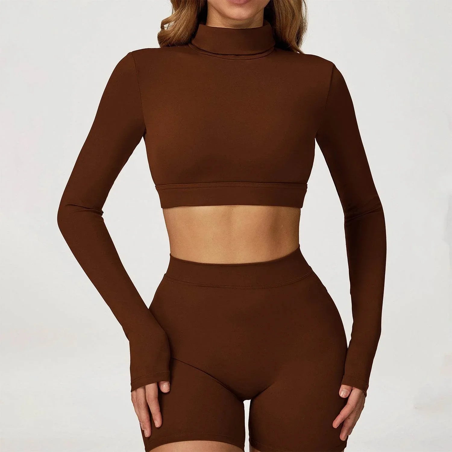 Backless Turtleneck Crop Top Long Sleeve Yoga T-Shirt -
