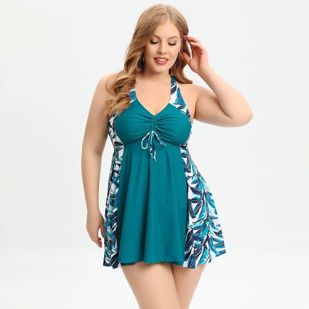 Plus Size Two Piece Wide Strap Tankini Dress with Short