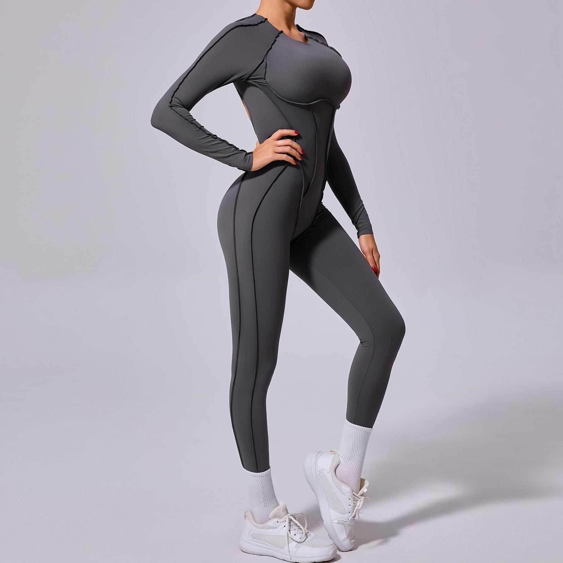 Long Sleeve Backless Yoga Jumpsuits -