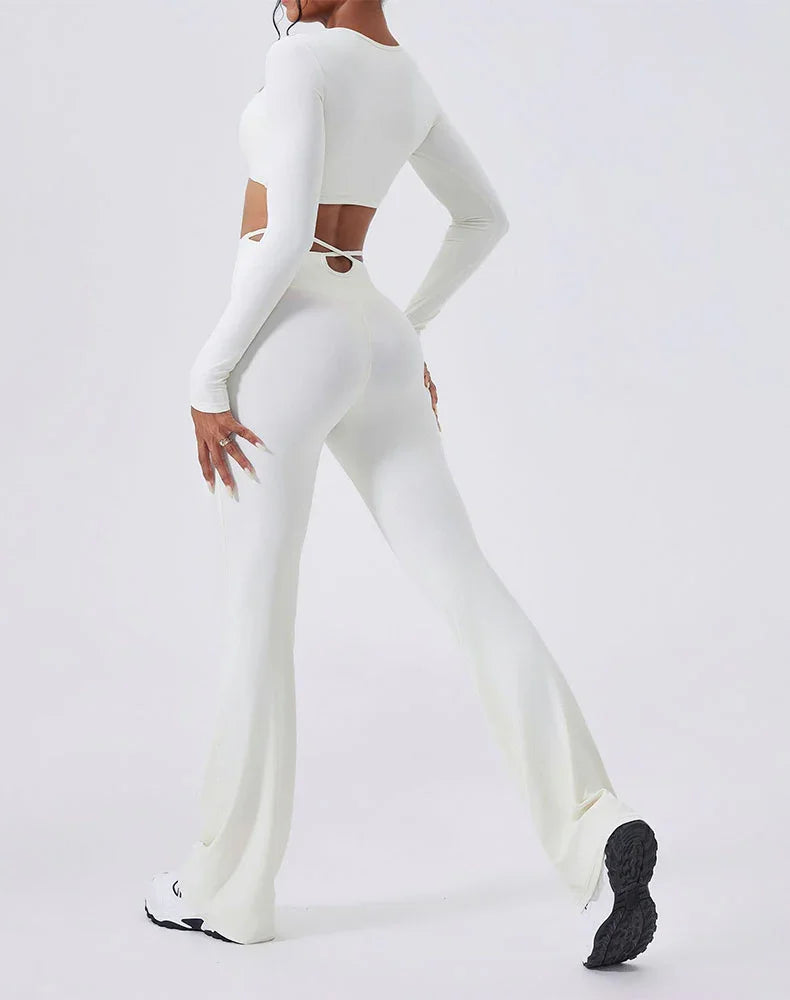 Activewear Set with crisscross thin strap Top and Flare Pant