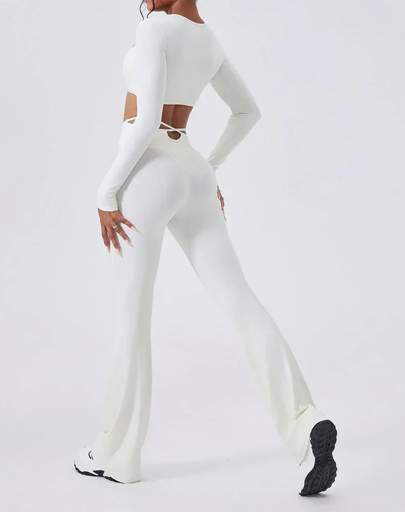 Activewear Set with crisscross thin strap Top and Flare Pant -