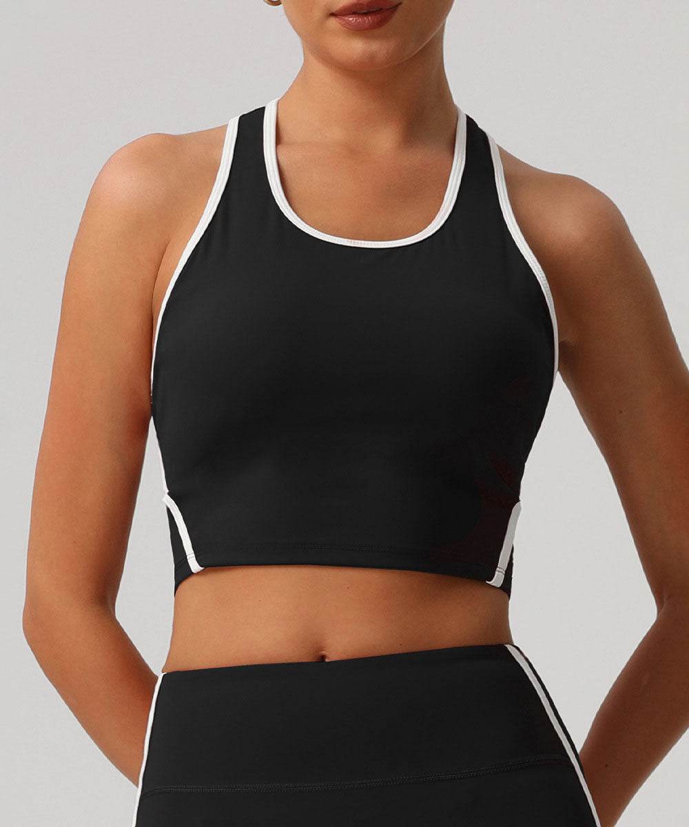 Workout Crop Tank Tops Racerback Bra with Chest Pads - Black