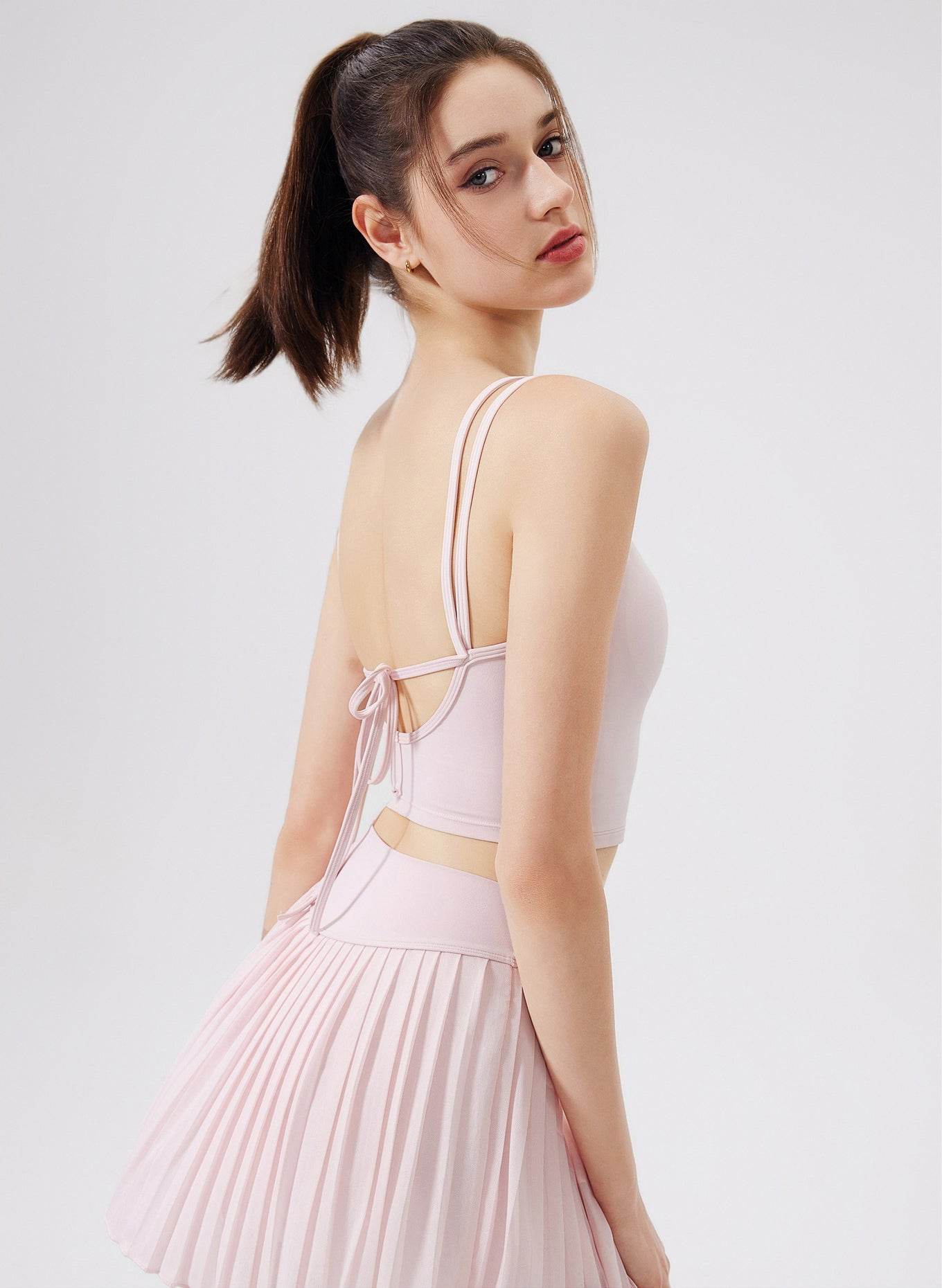 Double Strap Back Butterfly Lace Up Tank Tops with Chest Pad