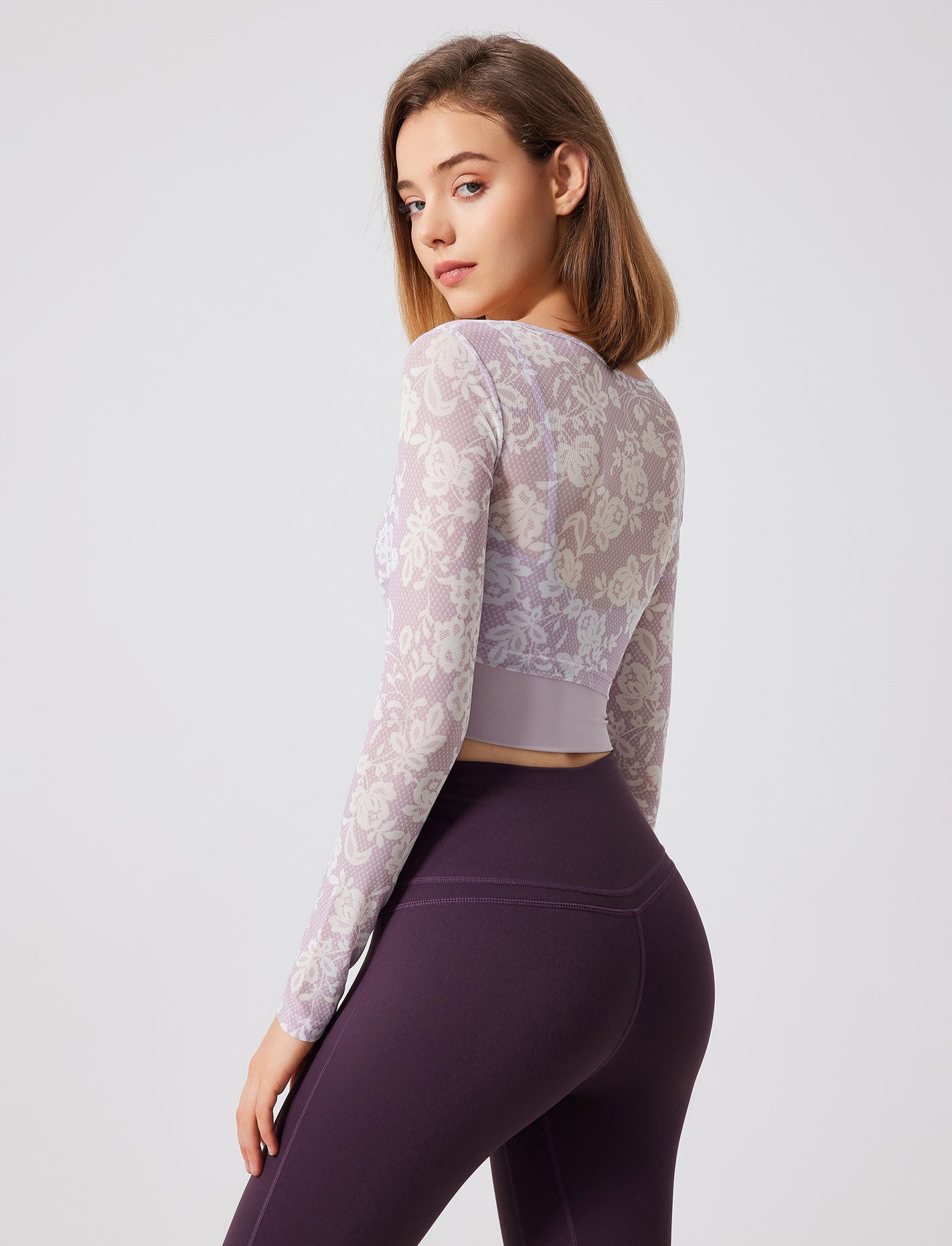 Floral Print Long Sleeve Workout Mesh T-Shirt