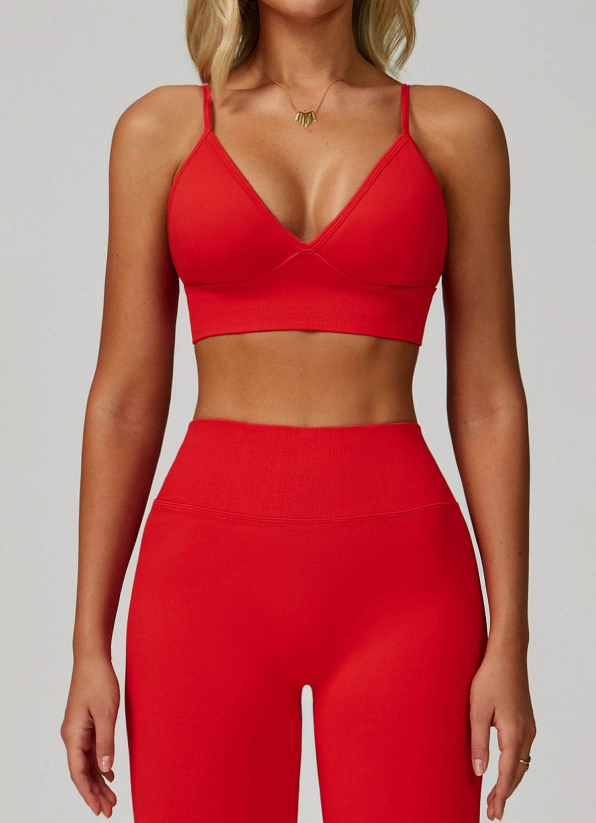 V Neck Adjustable Shoulder Straps Sports Bra