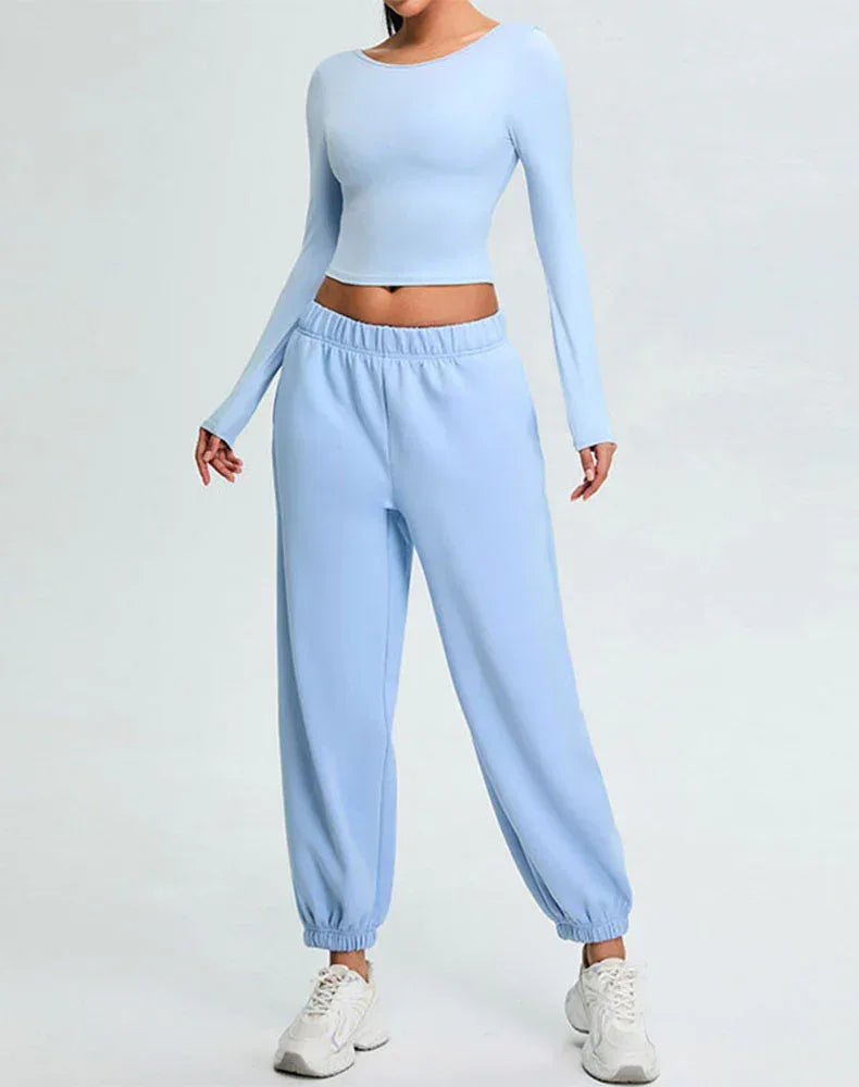 Activewear Set with U-Shaped Back Top and Sweatpant - Blue