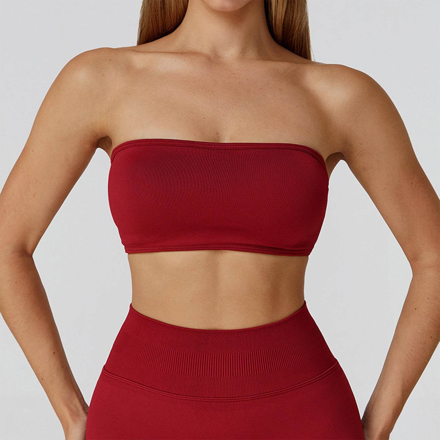 Strapless Bandeau Sport Bra Crop Sleeveless Yoga Tube Top