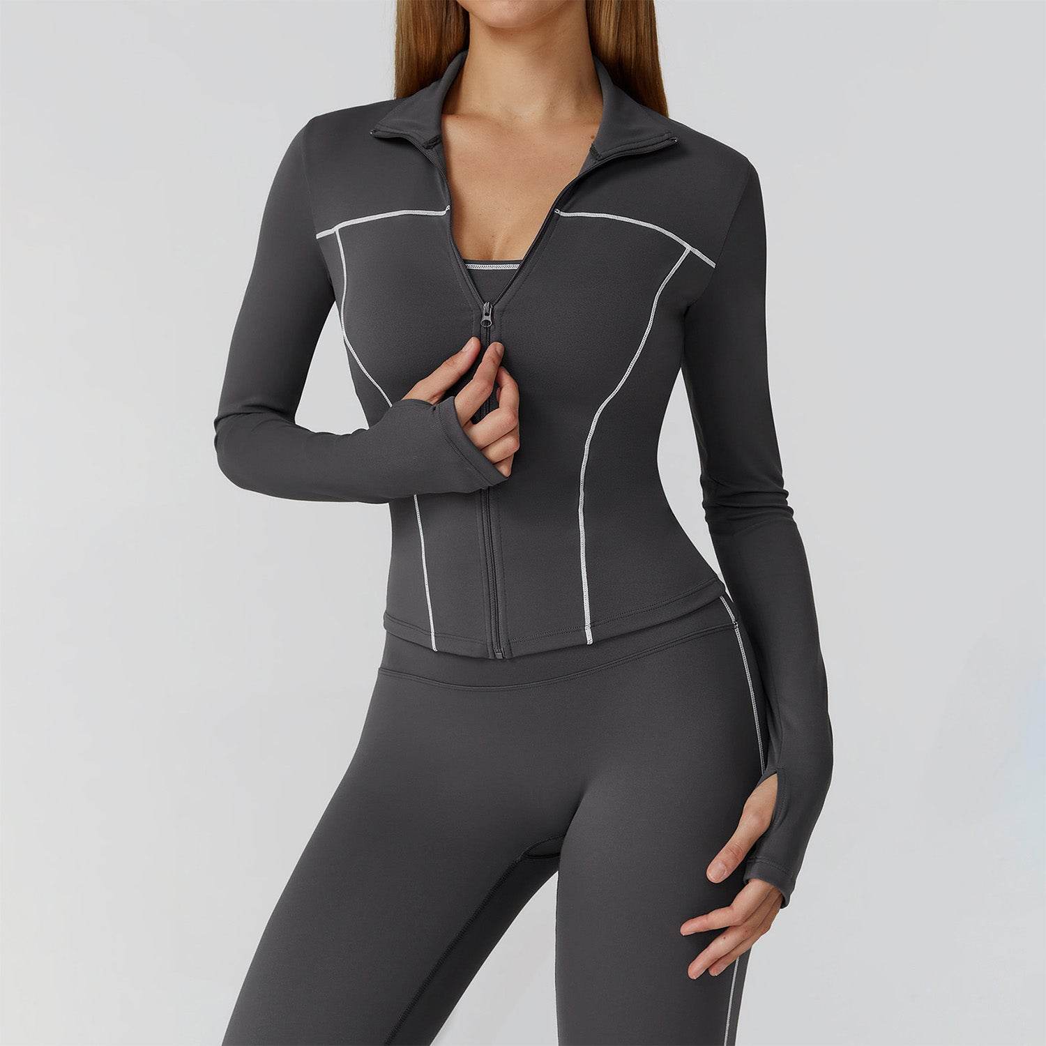 Cropped Running Jacket Slim Fit Athletic Top with Thumb Hole