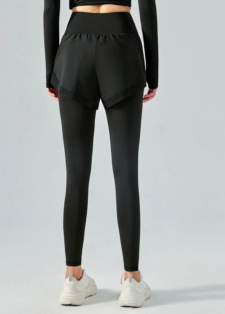 False Two Pieces Sports Leggings with Pockets Shorts
