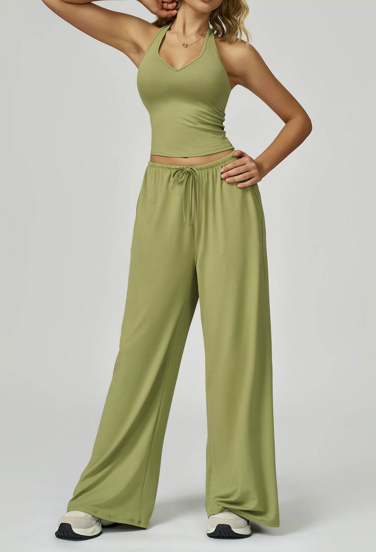 Activewear Wear with Tank Top and Wide Leg Lounge Pants -