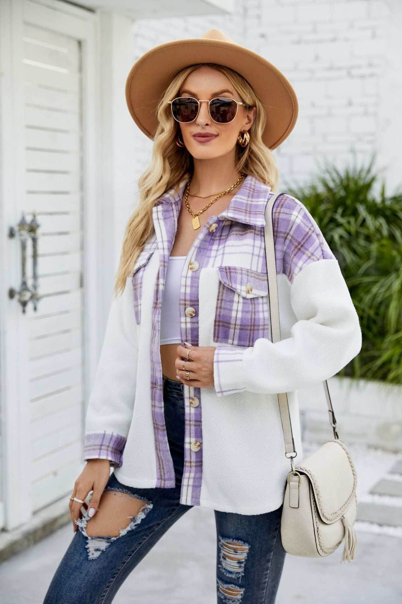 Patchwork Plaid Plush Jacket