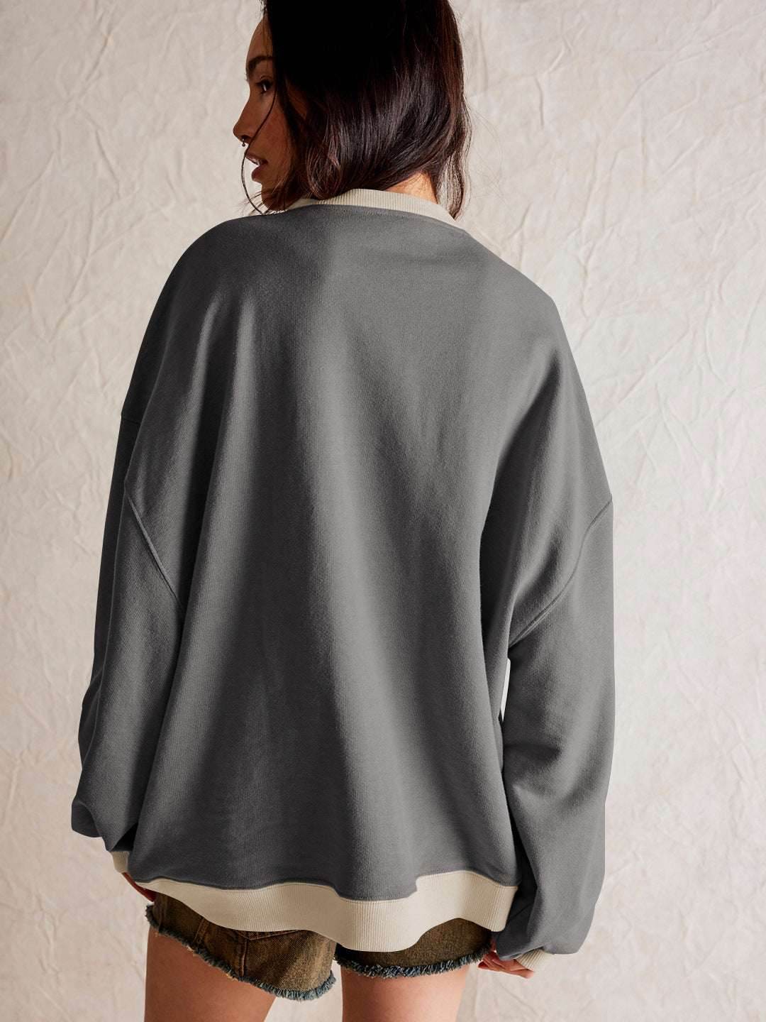 Oversized Color Block Long Sleeve Sweatshirt