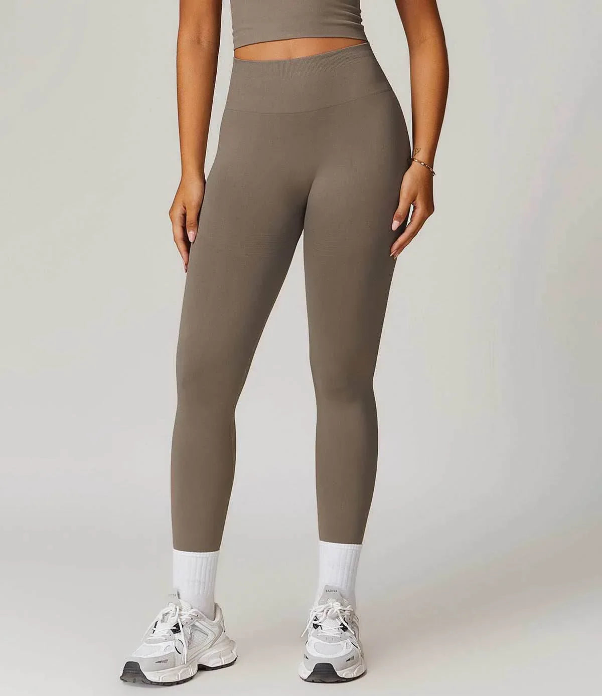 High Waist Tummy Control Fitness Leggings - Brown
