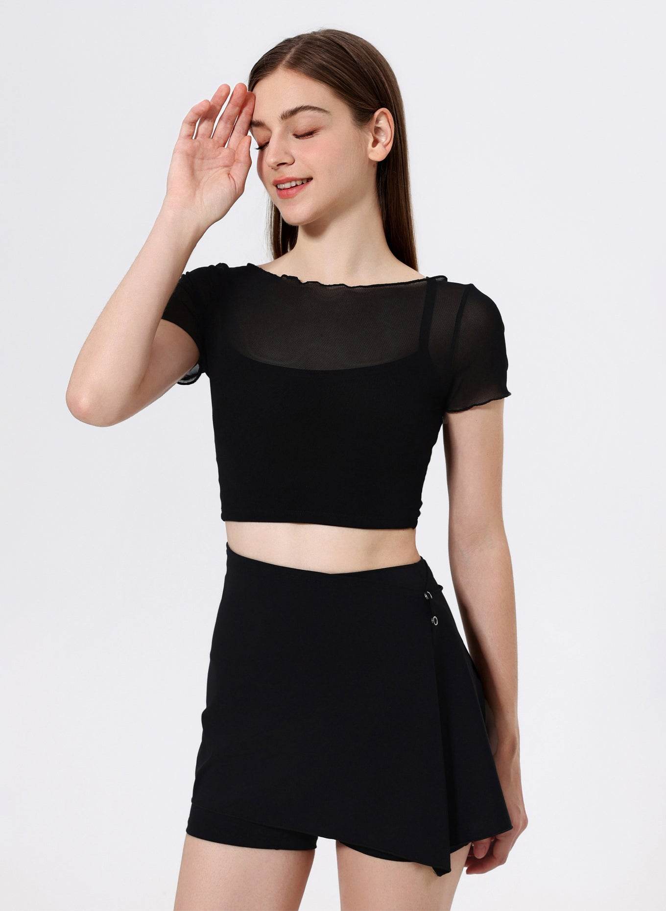 Mesh Sport Crop T-Shirts with Built-in Chest Pad