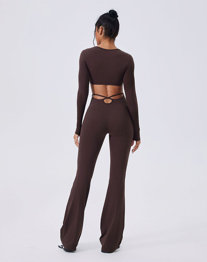 Activewear Set with crisscross thin strap Top and Flare Pant