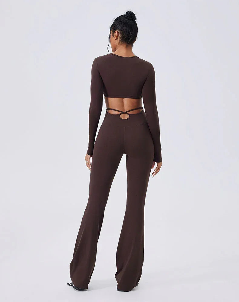 Activewear Set with crisscross thin strap Top and Flare Pant -