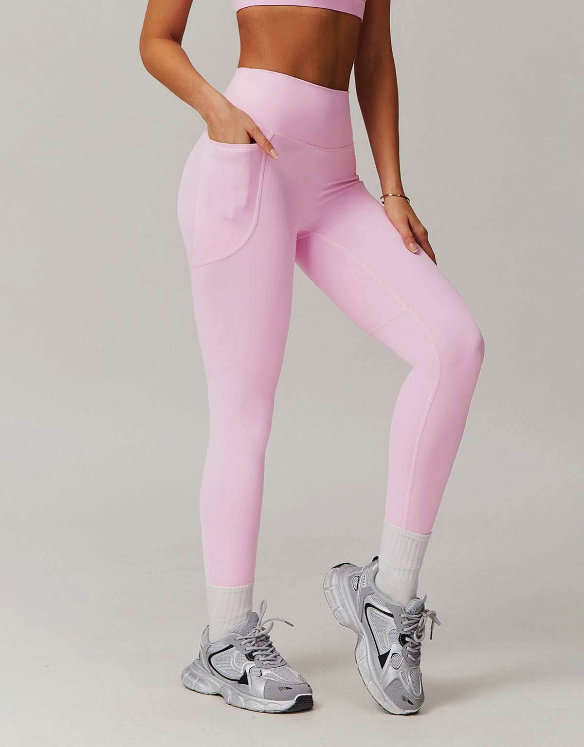Solid High Waist Yoga Leggings with Pockets