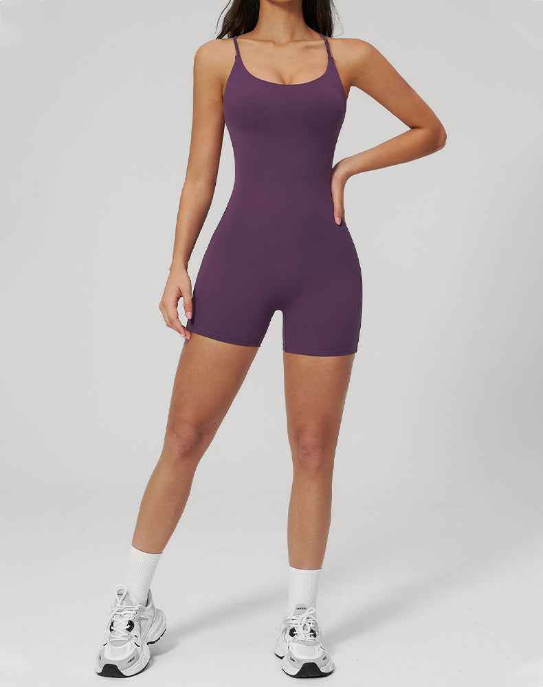 Crossback Yoga Bodysuit One Piece Workout Short Romper