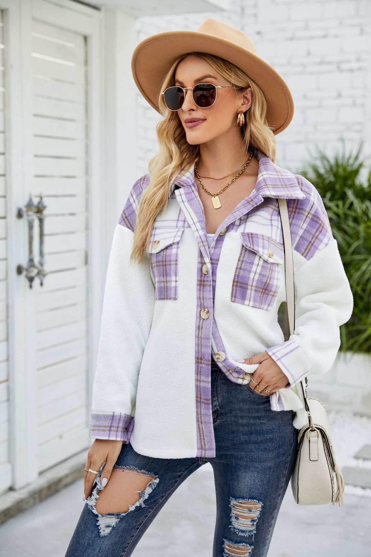 Patchwork Plaid Plush Jacket