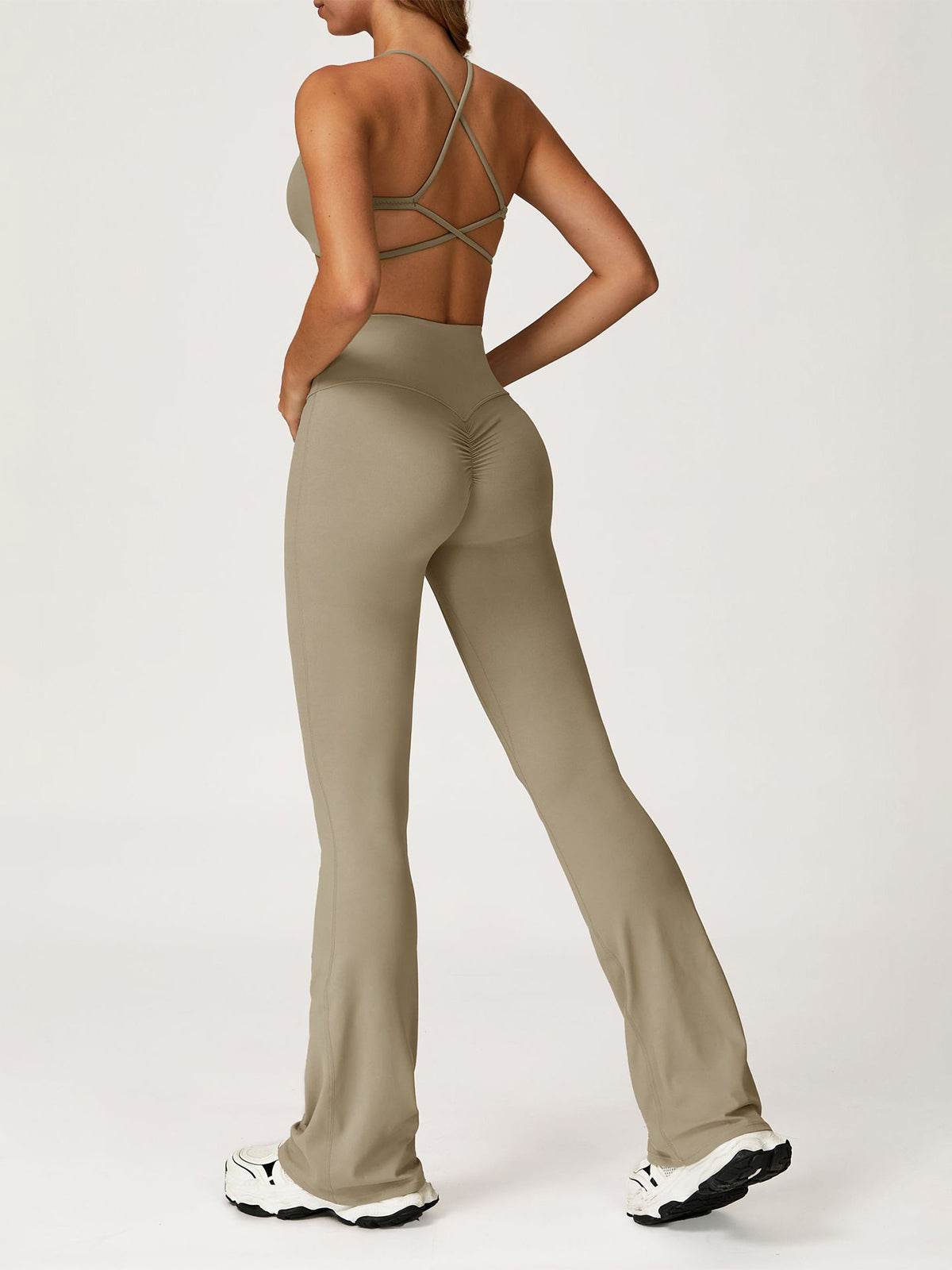 Activewear Sets with Cross Back Sports Bra and Flared Pant -