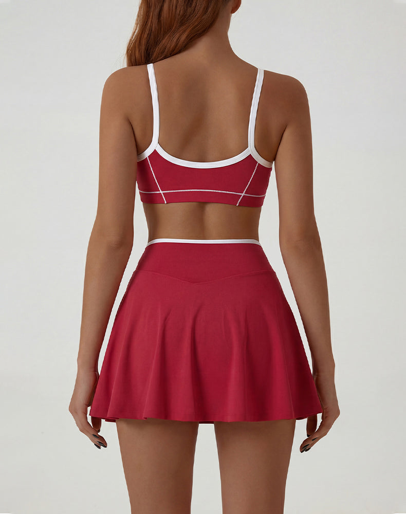 Athletic Sets with Sports Bra and Pleated Tennis Golf Skirt