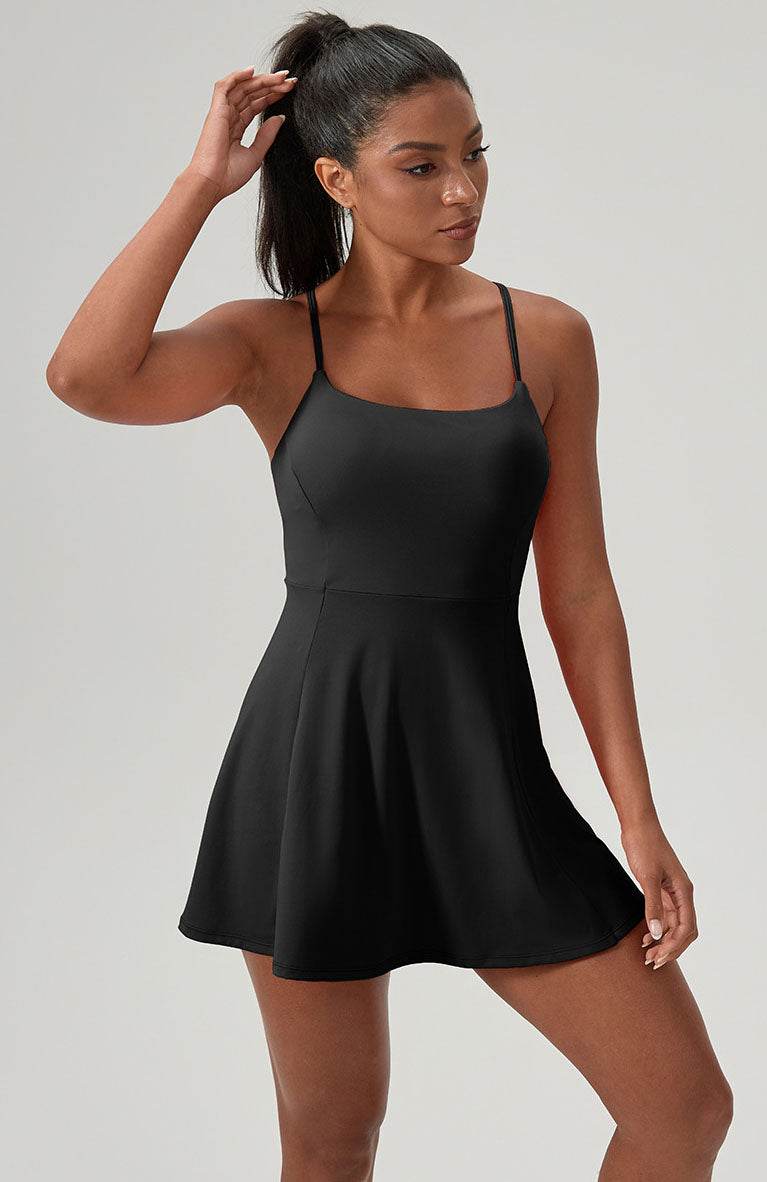 One Piece Tennis Dress with Chest Pad - Black