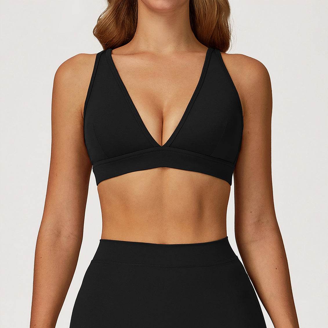Deep V-Neck Sports Bra with Removable Bra Pad