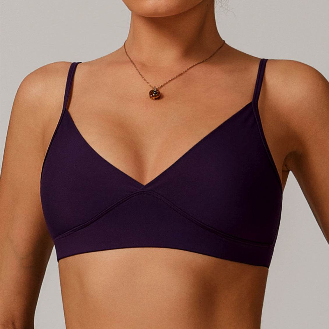 V Neck Sports Bra with Adjustable Spaghetti Straps