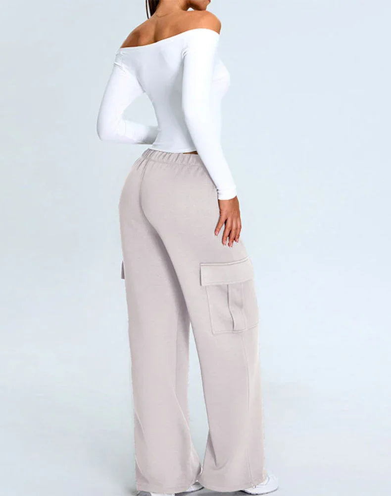 Activewear Set with Off-Shoulder Top and Sweatpant