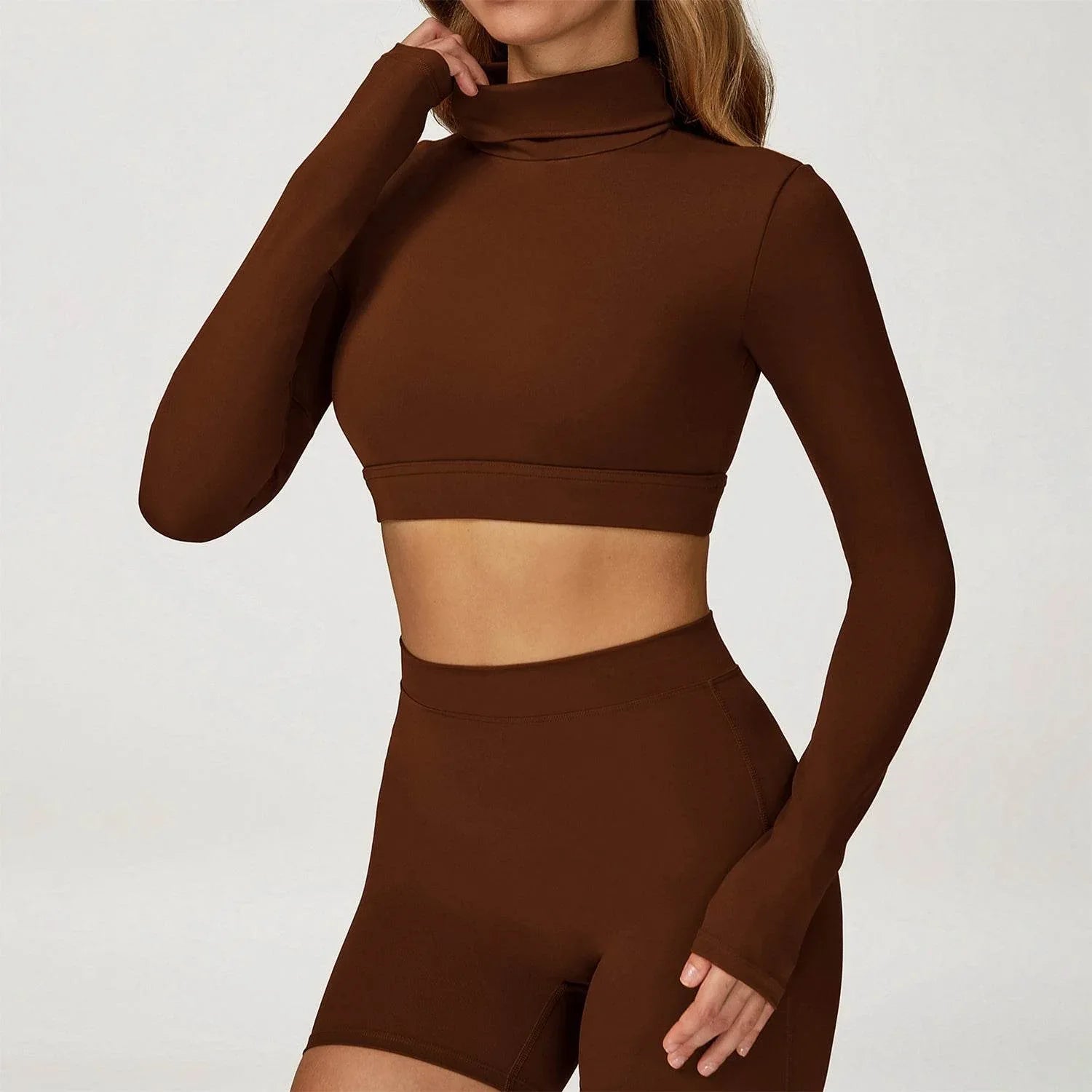 Backless Turtleneck Crop Top Long Sleeve Yoga T-Shirt -