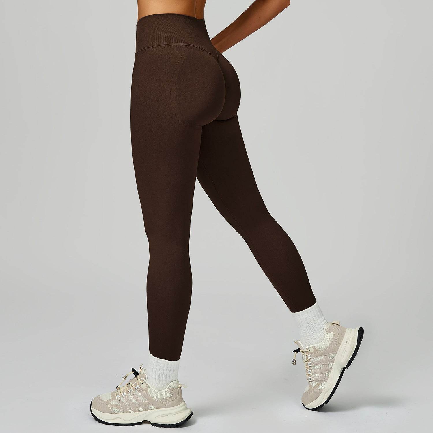 Scrunch Butt Lifting Biker Yoga Leggings - Dark Brown